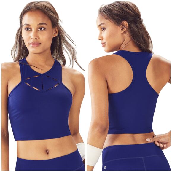 Fabletics Lexi Midi Sports Bra Ink Blue Cutout - Picture 1 of 8